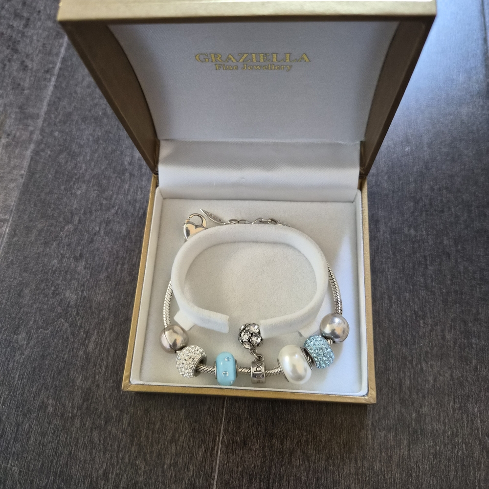 Grazie Silver and Blue Charm Bracelet
